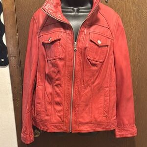 Black Rivet Red Leather Jacket with Fitted Silhouette